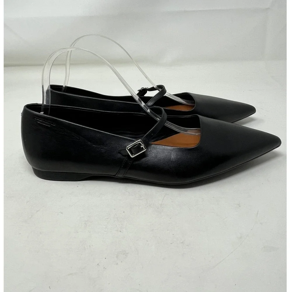 VAGABOND Hermine Womens 10 Black Leather Mary Jane Pointed Toe Flats 5533-001-20